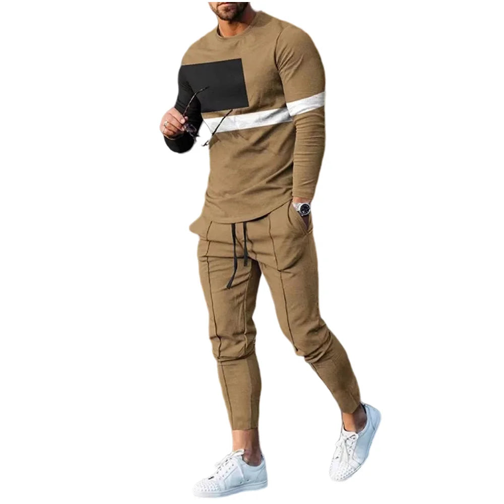 High Quality Men's Color Block Tracksuit 2 Piece Set Long Sleeve Shirt Jogger Pants Streetwear Casual Sweatsuit for Gym Workout