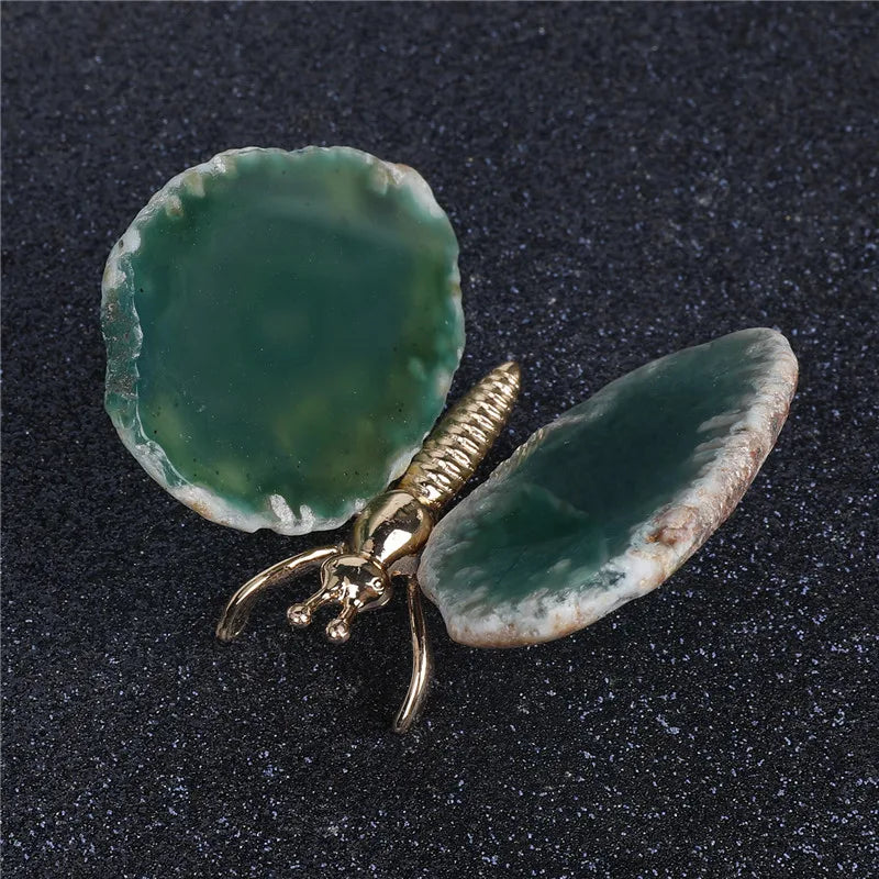 DIY Wholesale Crystal Hot Selling Hand Carved Green Agate Slics Butterfly Flower Agate Butterfly for Gift
