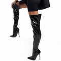 Black Patent Leather Over Knee Boots Stiletto High Heel Thigh Boots for Women