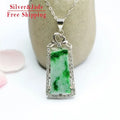 FS925 Silver Inlay Natural Emerald Jade Pendant Yang Green Lucky Pendant Jewelry Live Factory Wholesale FC2052701