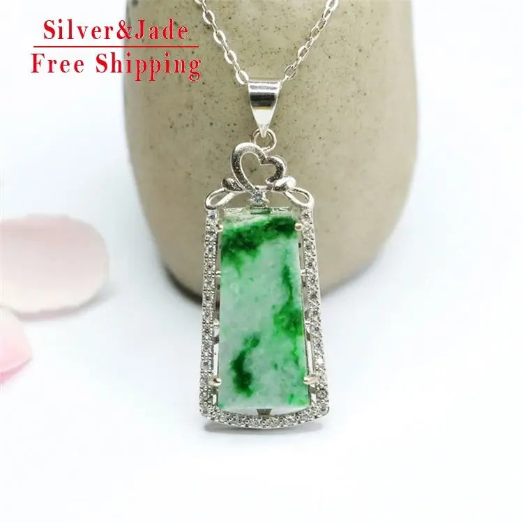 FS925 Silver Inlay Natural Emerald Jade Pendant Yang Green Lucky Pendant Jewelry Live Factory Wholesale FC2052701