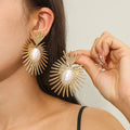 Gold Color Sun Shape Dangle Earrings for Women Girls Pearl Delicate Temperament Fashion Jewelry Accessories