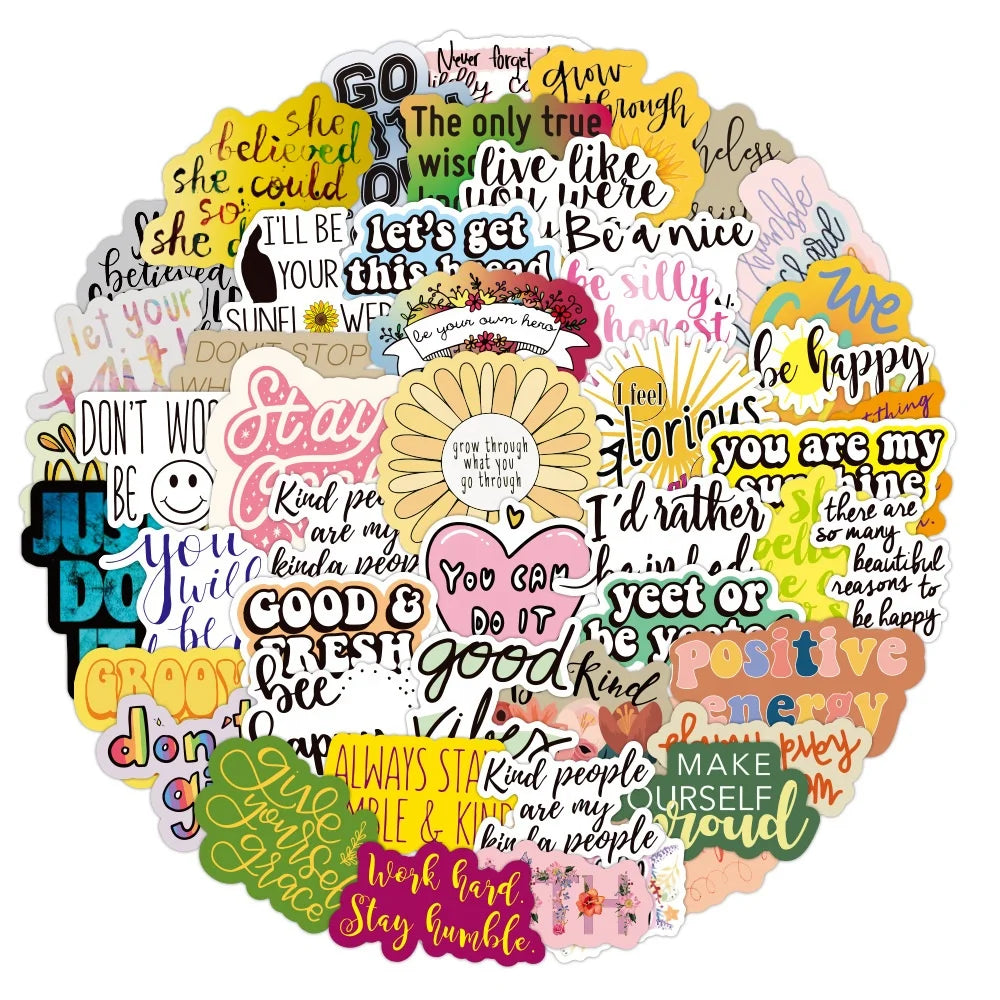 100Pcs Inspirational Slogan Colorful Fresh Sticker Label for Home Phone DIY Decor Laptop Luggage Waterproof Stickers