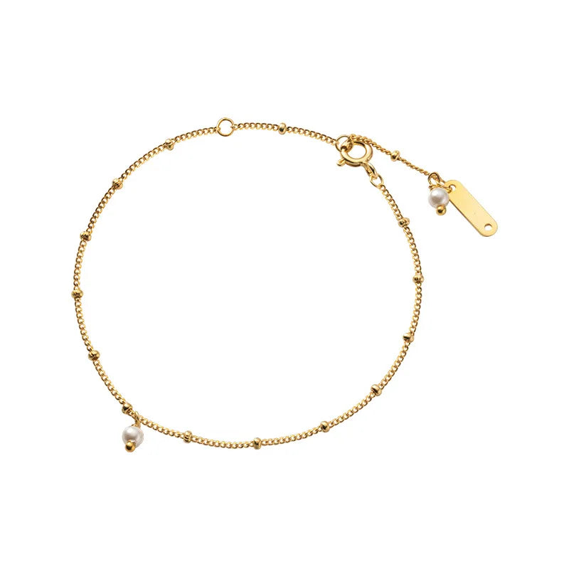 Fashion Jewelry Bracelets 925 Sterling Silver Small Pearl Charm Bracelet Gold Plated Bead Bracelets for Women