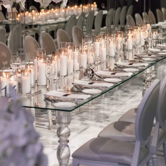 Modern Clear Acrylic Glass Top Dining Table for Wedding Hotel School Use
