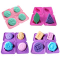 Non Stick 4 Cell Detachable Sponge Rectangle/Round Shape with Patterns Silicone  Mold for DIY Handmade Soap Bar Molds