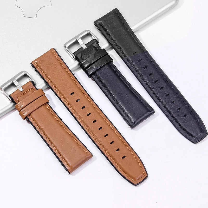 For Huawei for Xiaomi Smart Wristband Watch Strap 20mm 22mm Breathable Genuine Leather Soft Silicone Quick Release Compatible Wa