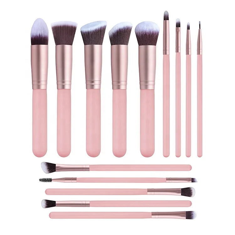 FYD 14pcs Synthetic Makeup Brush Set Private Label Travel Style Make Brushes Face Eye Hair Material Packaging Bag Concealer Use