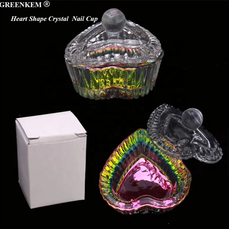 Colorful New Manicure Upgrade Nail Crystal Liquid Brush Holder Glass Heart Shape Octagon Cup Nail Art Cup
