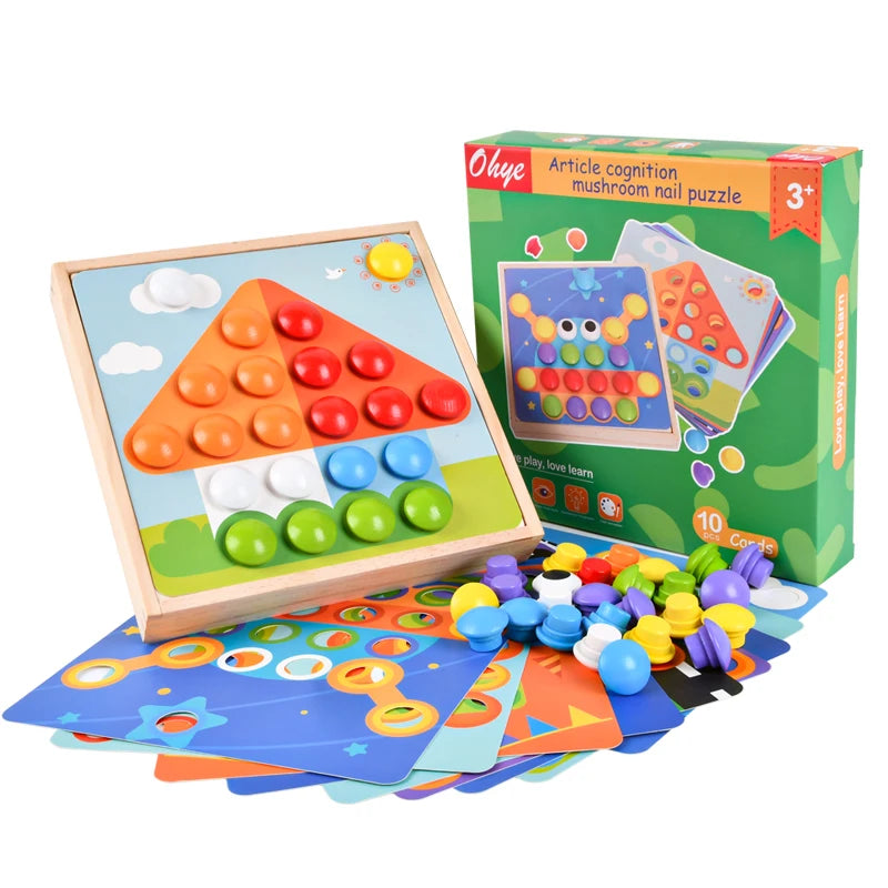 3D Puzzle Montessori Toys Composite Picture Puzzles Creative Mosaic Mushroom Nail Kit Educational Toys Button Art Kids Toy