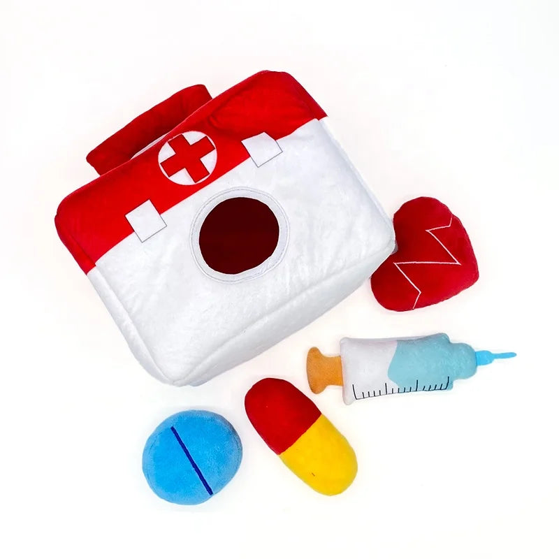 Interactive Dining Car Plush Toy with Squeak Making Hidden Pet Set for Chew Toys for Play and Exercise