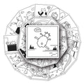 Newly ins minimalist style black and white cartoon graffiti decals for kids gift line drawing sticker