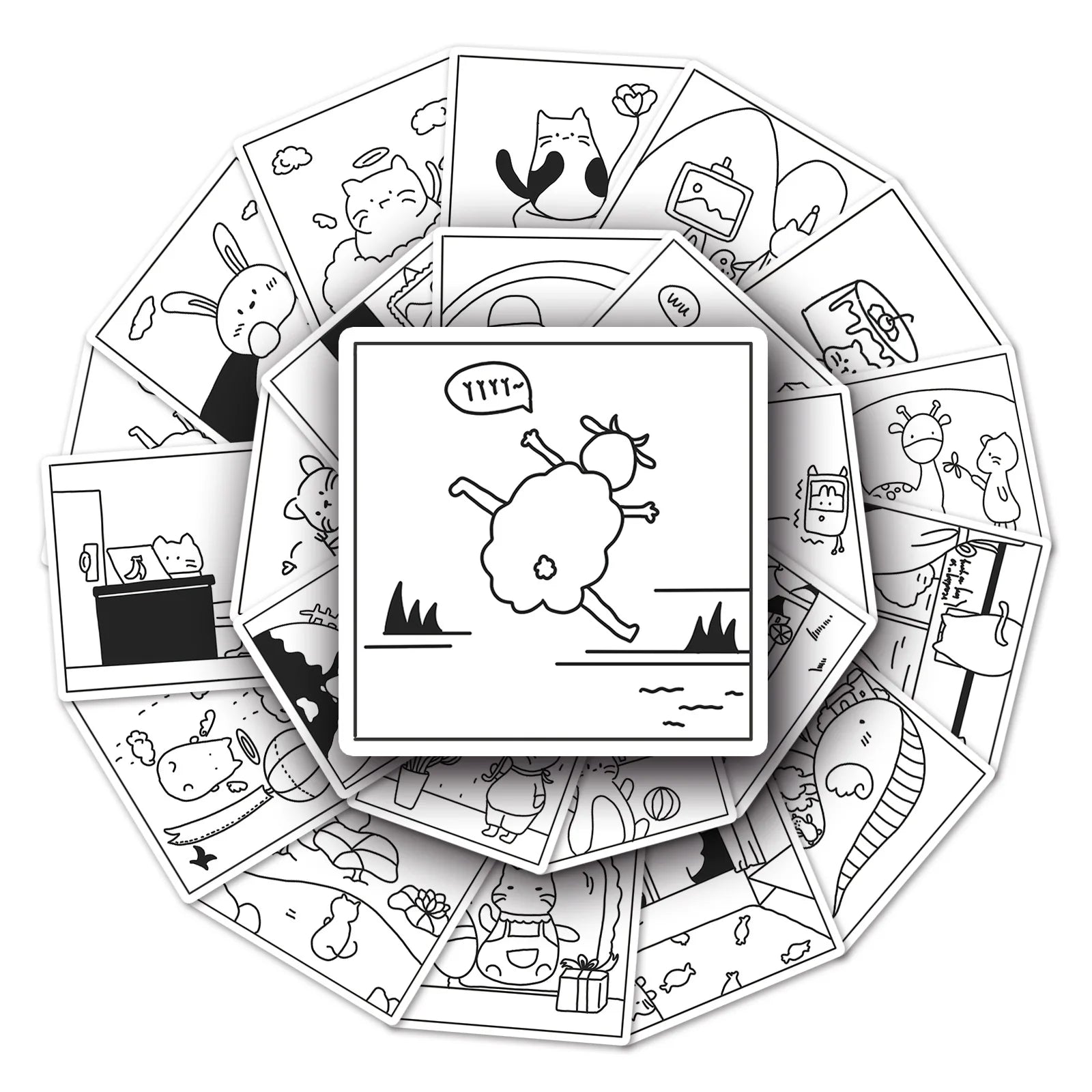 Newly ins minimalist style black and white cartoon graffiti decals for kids gift line drawing sticker