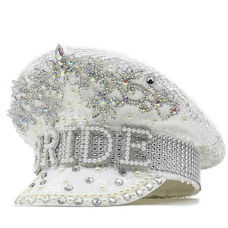 Novelty Bridal Hat Bride Bachelorette Parties Weddings Rhinestone Captain festival sequin party hats cosplay costume hats