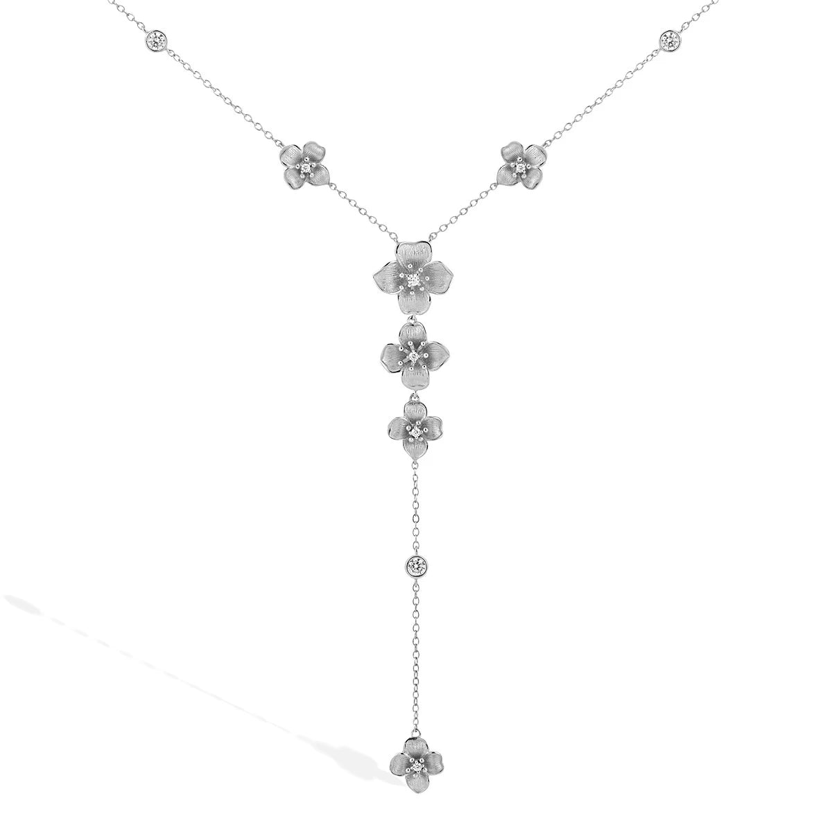 Tassel Cubic Zircon Y Choker  Necklace Delicate Flower 925 Sterling Silver Y Necklace for Women
