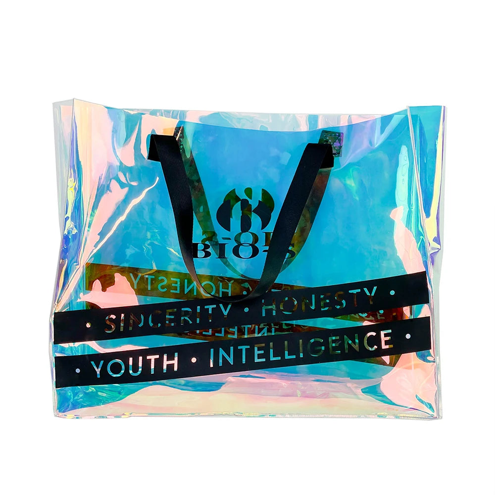 Promotional High Quality Customized PVC Shopping Tote Bag Iridescent Color Plastic Tote Bag