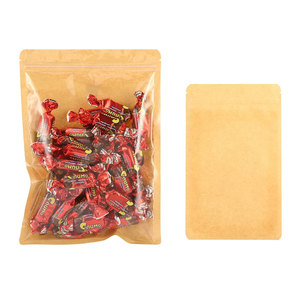 Custom Printing 3 Side Seal Kraft Paper Plastic Bag One Side Transparent for Cookie Packaging