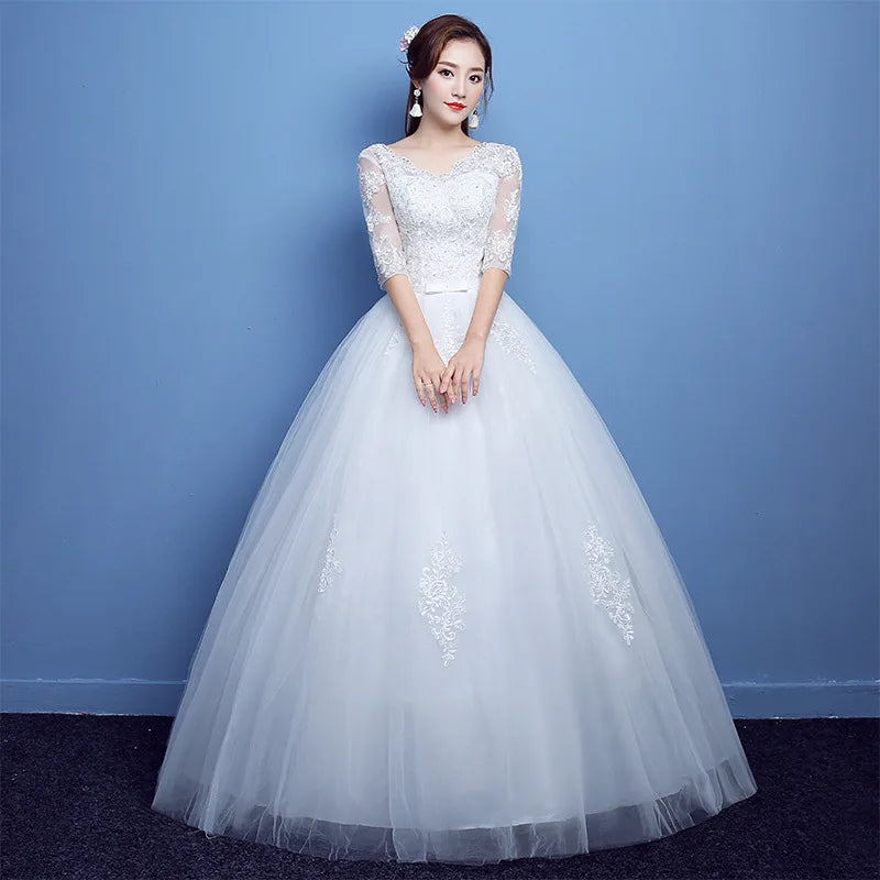 2024 New Korean Style Big Size Bride Wedding Slimming Double Shoulders Long Sleeve Luxury Wedding Dresses