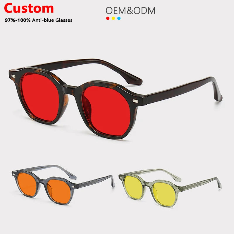 New Round Classic Fashionable TR90 Frame Red Orange Yellow Lenses Optical Frame Unisex Anti Blue Light Glasses
