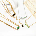 Ason High Quality Fashion Jewelry Stainless Steel 18K Gold Plated Chain Necklace Zircon Leaves Choker Pendant Necklace for Women