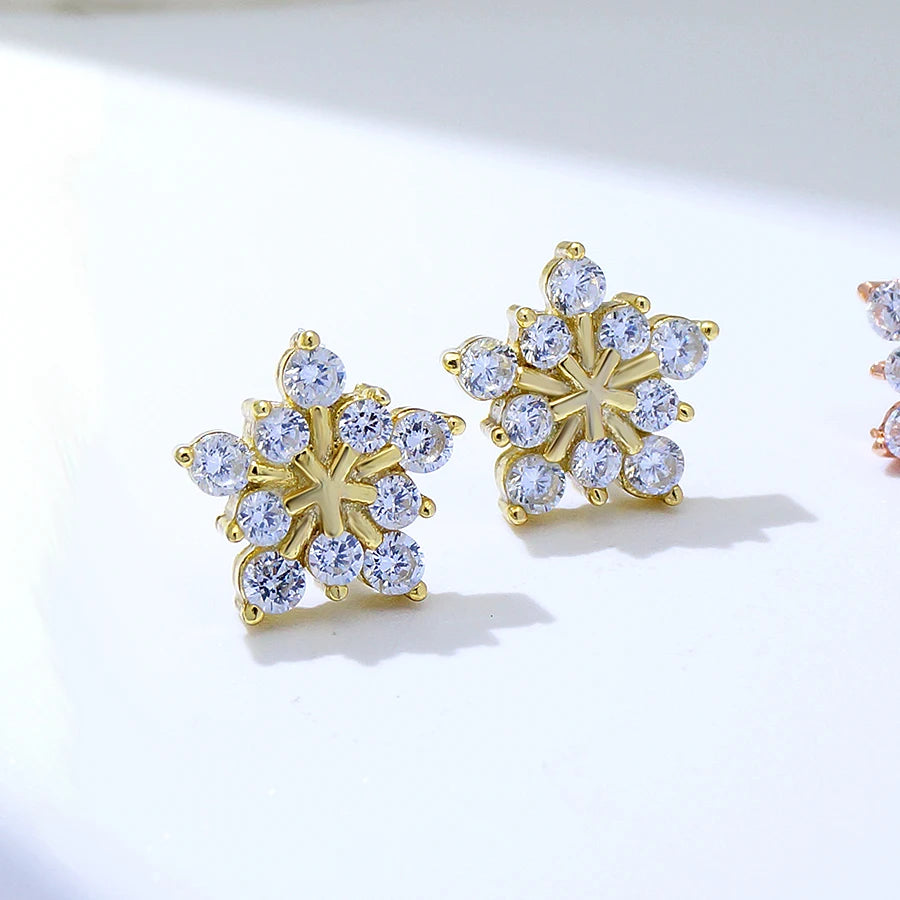 Snowflake Design Zircon Western Earrings for Women with 925 Sterling Silver 14k for Girls
