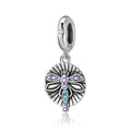 Real 925 Sterling Silver Round Shape Dragonfly Shape Zircon Pendant Beads Fit Charm Bracelet Fine Jewelry Making Wholesale
