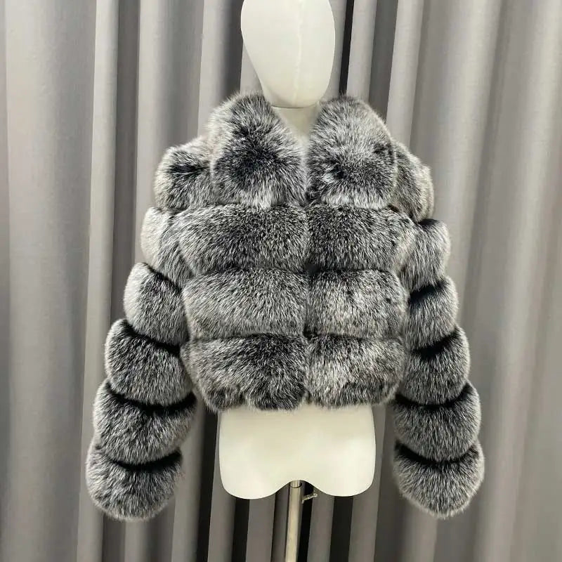 Luxury Women's Casual Winter Fashion Warm Reversible Real Fox Fur Coat Crocheted Cotton Filling Silk Breathable Custom Crop