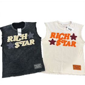 KY Street Wear Funnel High Neck Sleeveless Washed Distressed Embroidery Patch Gym Tops for Custom Tank Top Men Veste Homme