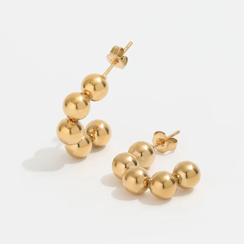 JOOLIM Jewelry PVD 18K Gold Plated Cute Bead Hoop Earring Stainless Steel Jewelry Wholesale