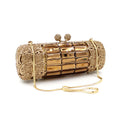 Cylinder Shape Party Bling Gold Crystal Bag Rhinestone Clutch Purse Evening Bags