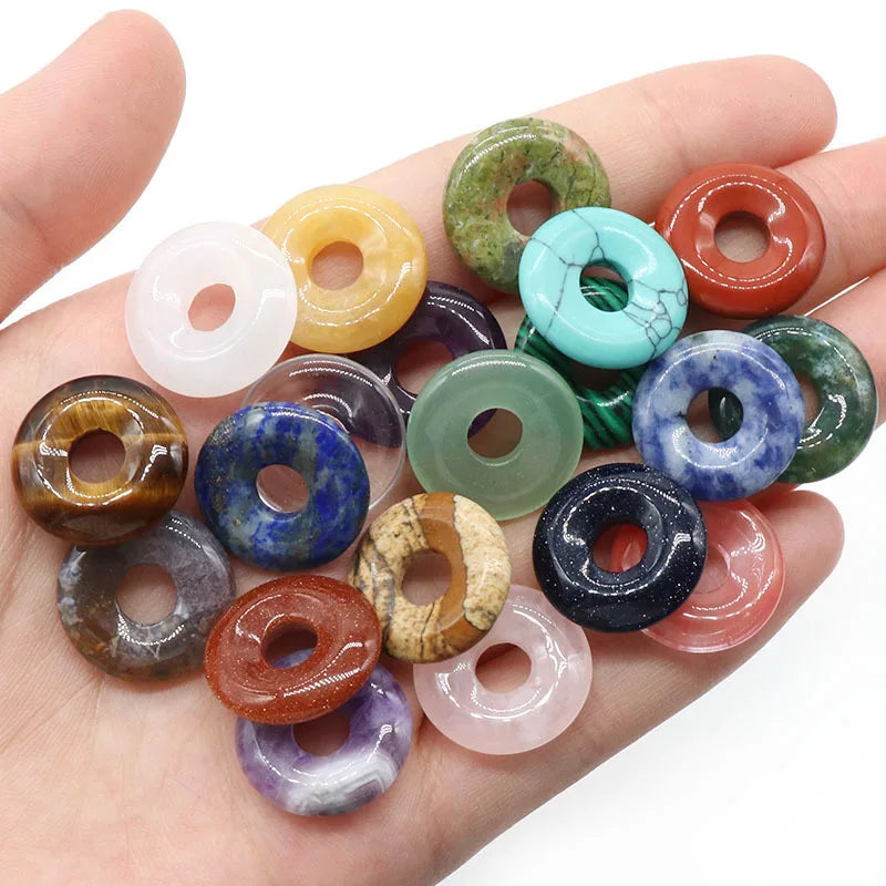 18mm Natural Crystal Agate Stone Donut Pendant Large Hole Crystal Donut Pendant Diy Necklace Accessories
