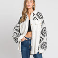 Custom 2026 Wholesale Western Aztec Print Patchwork Corduroy Jacket for Women Vintage Casual Outerwear Button for Spring Fall