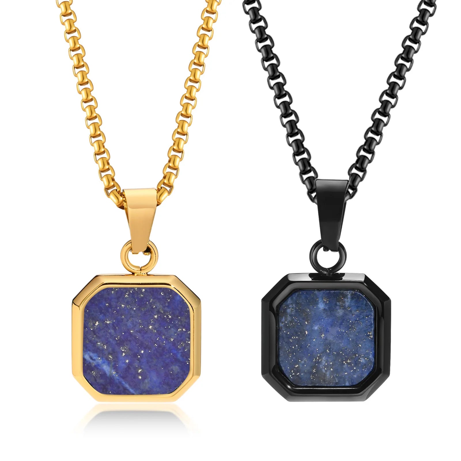 Dainty Black Acrylic Turquoise Square Natural Stone Necklaces for Men Stainless Steel White Shell Pendant Gold Chain Necklace