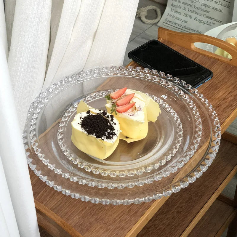 Solhui Customized Clear  Pearl Glass Plate Ins Korea Fruit Serving Plate