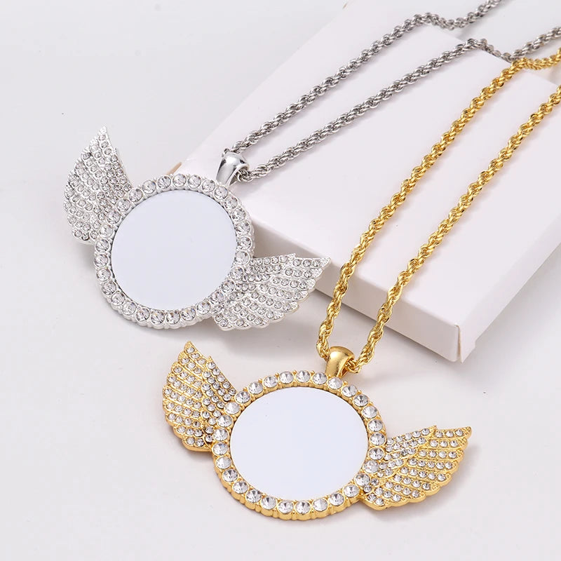 Sublimation Blank Rhinestones Angel Wings Necklaces Fashion Necklaces Creative Gifts
