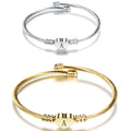 Personalized Stainless Steel Gold Silver Women Open Cuff Heart Bangle Bracelet With 26 Alphabet Letters