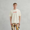 Imperio Unisex Oversized 100% Cotton Breathable Short Sleeve T-Shirt with Breakfast and Croissant Print Beige Men's Style 320g