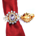 Modern Luxury Napkin Rings for Wedding Tables 4*6cm Gold-Plated Pink Glass With Clear Rhinestone Trendy Napkin Rings Restaurants