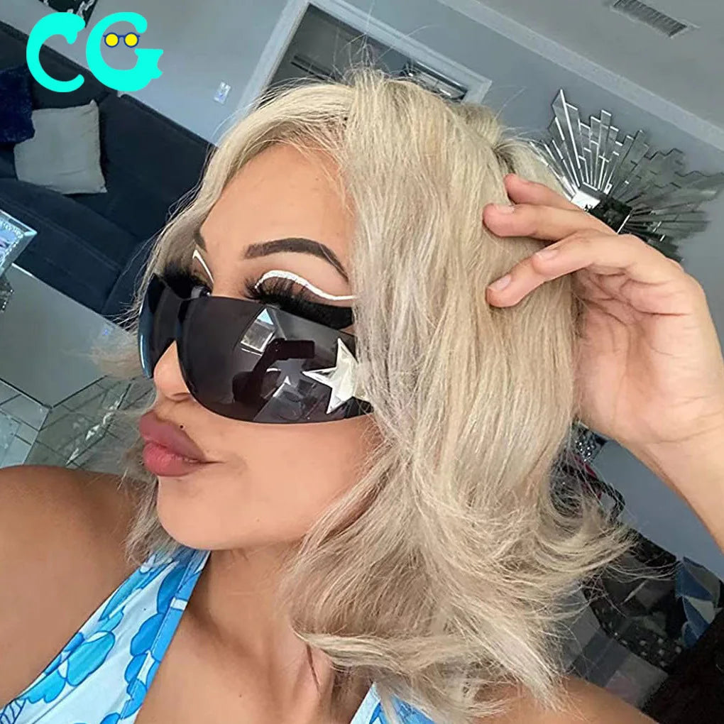 2022 Punk Sports Sunglasses Women Brand Designer Wrap Around Sun Glasses for UV400 Shades One Piece Fashion Pentagram Eyewear