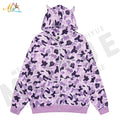 New Design Custom Print  Unisex Hip Hop OX Horn Full Face Zip up Hoodie Streetwear Camouflage Ghost Full Face Zip Hoodie for Men