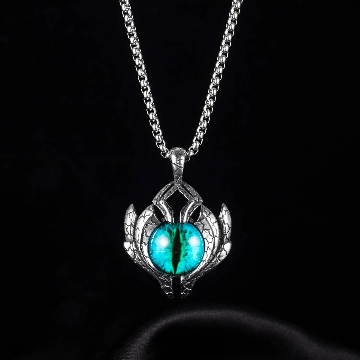 BINSHUO Devil Eye Pendant Necklace Silver Plated Stainless Steel Hip Hop Waterproof Blue Rhinestone Men's Gift