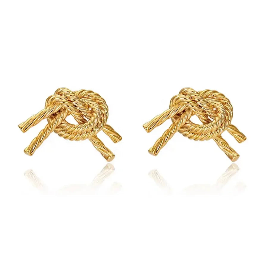2023 Explosive Brass Plating 18K Gold Knotted Twist Stud Earrings Unisex Trendy Party Jewelry Custom