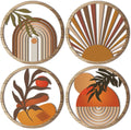 Tailai 4 Pieces Boho Wooden Wall Art Deco Bohemian Botanical Hanging Wooden Sign  for Farmhouse Bedroom Living Room Office