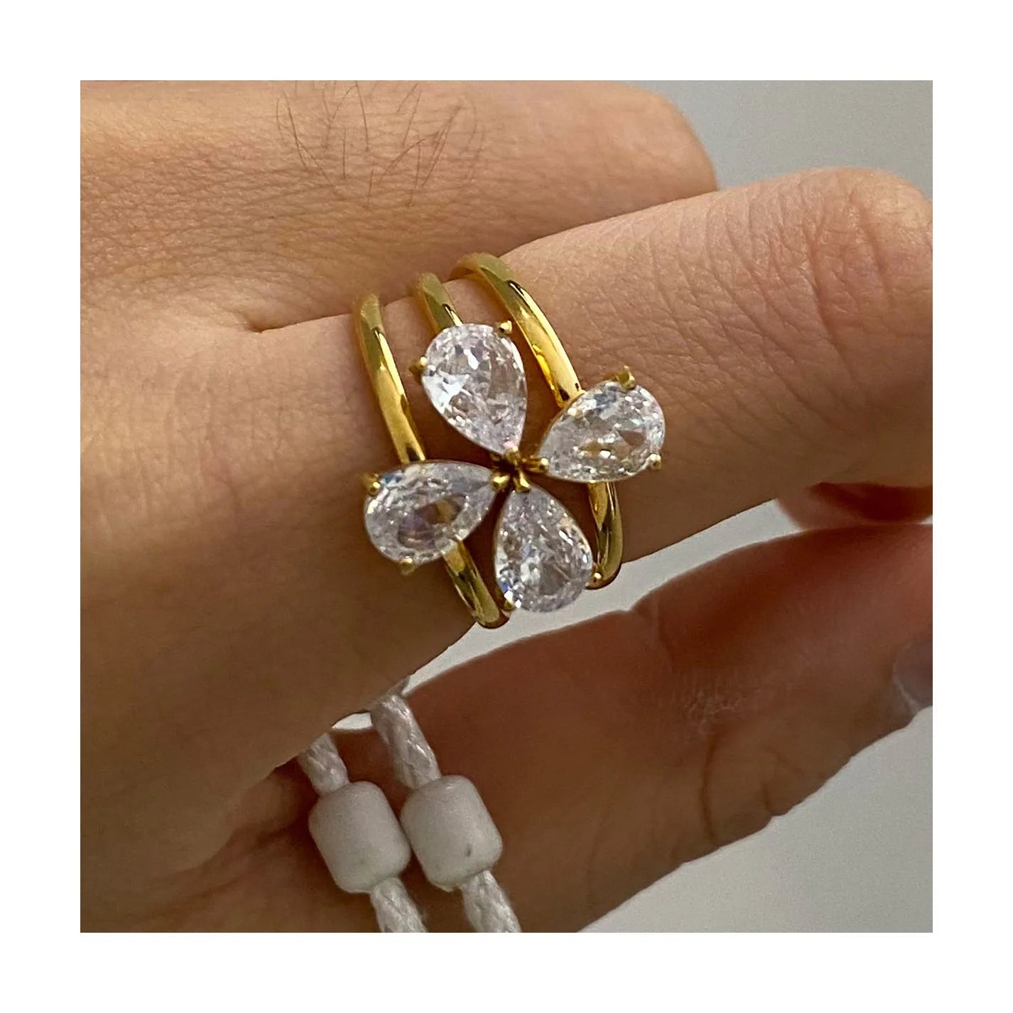 ERESI New Sets Ring For Lady Big Cubic Zircon Stainless Steel Flower Ring Waterproof PVD 18K Gold Plated Ring for Women Jewelry