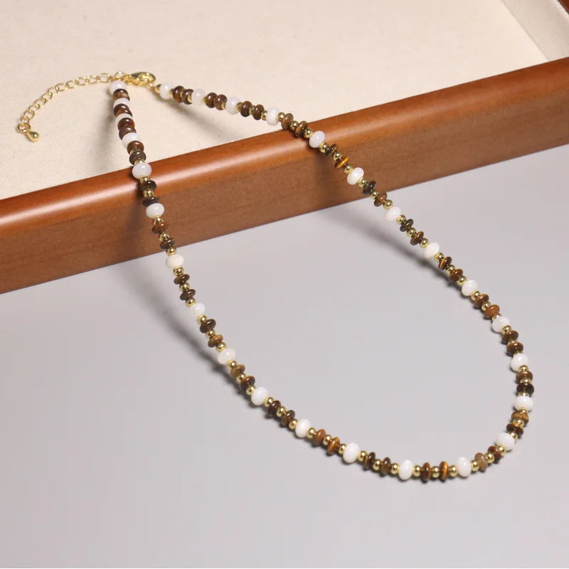 Mailard Natural Tiger Eye Abacus Beaded Necklace Bracelet for Women Men Black Agate Healing Stone Necklace Choker CrystalJewelry