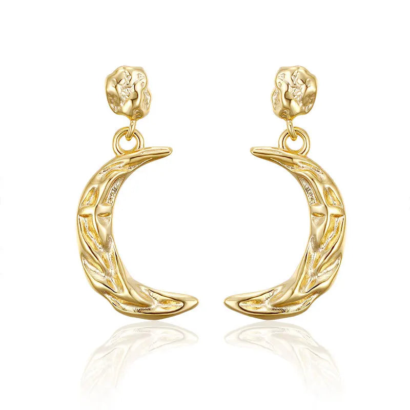Unbalance Moon Sterling Silver Earring 18k Gold S925 Silver Folded Crescent Dangle Earring for Women