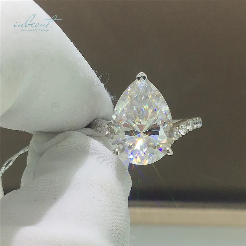 14K White Gold Original Brilliant Cut 5 Carat Genuine Diamond Test Past D Color Water Drop Moissanite Wedding Ring Fine Jewelry
