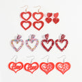 Trendy 2024 Romantic Valentine's Day Red Heart Sweet Girlfriend Gift Pink Sequin Hollow Geometric Love Acrylic Dangle Earrings