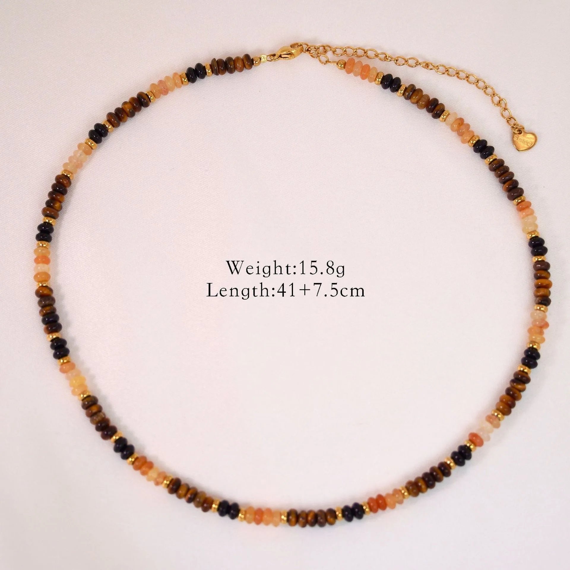 Natural Onyx Stone Necklace for Women Abacus Tiger Eye Beaded Necklace Sun Charm Sunstone Necklace Stainless Steel Jewelry GIft