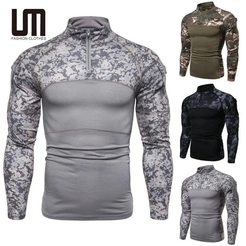 OEM Service New Fashion Men Casual Long Sleeve Camouflage Printed T Shirt Tops